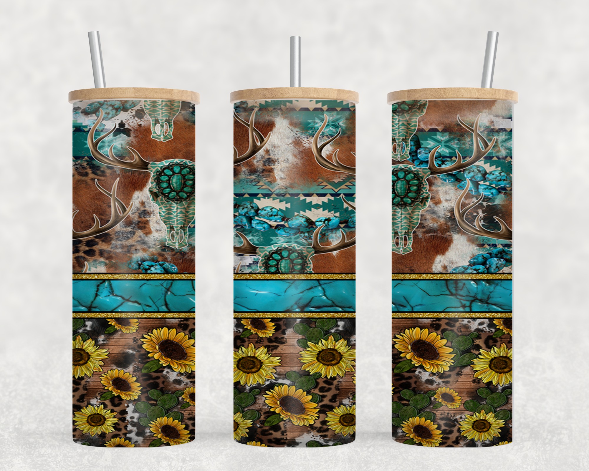 Turq Stripe Sun Flowers-10617
